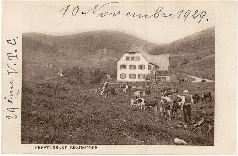 Cuisine alsacienne à Metzeral proche de Munster dans le Haut-Rhin en Alsace 68 : Auberge du Braunkopf en 1929